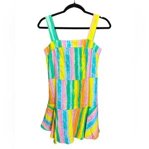 Sincerely Ours | multi colored striped mini ruffle dress